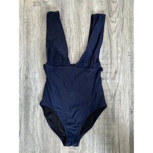 J. Crew One Piece Swimsuit Navy Blue Plunge Back Beachwear Swimwear Size 8